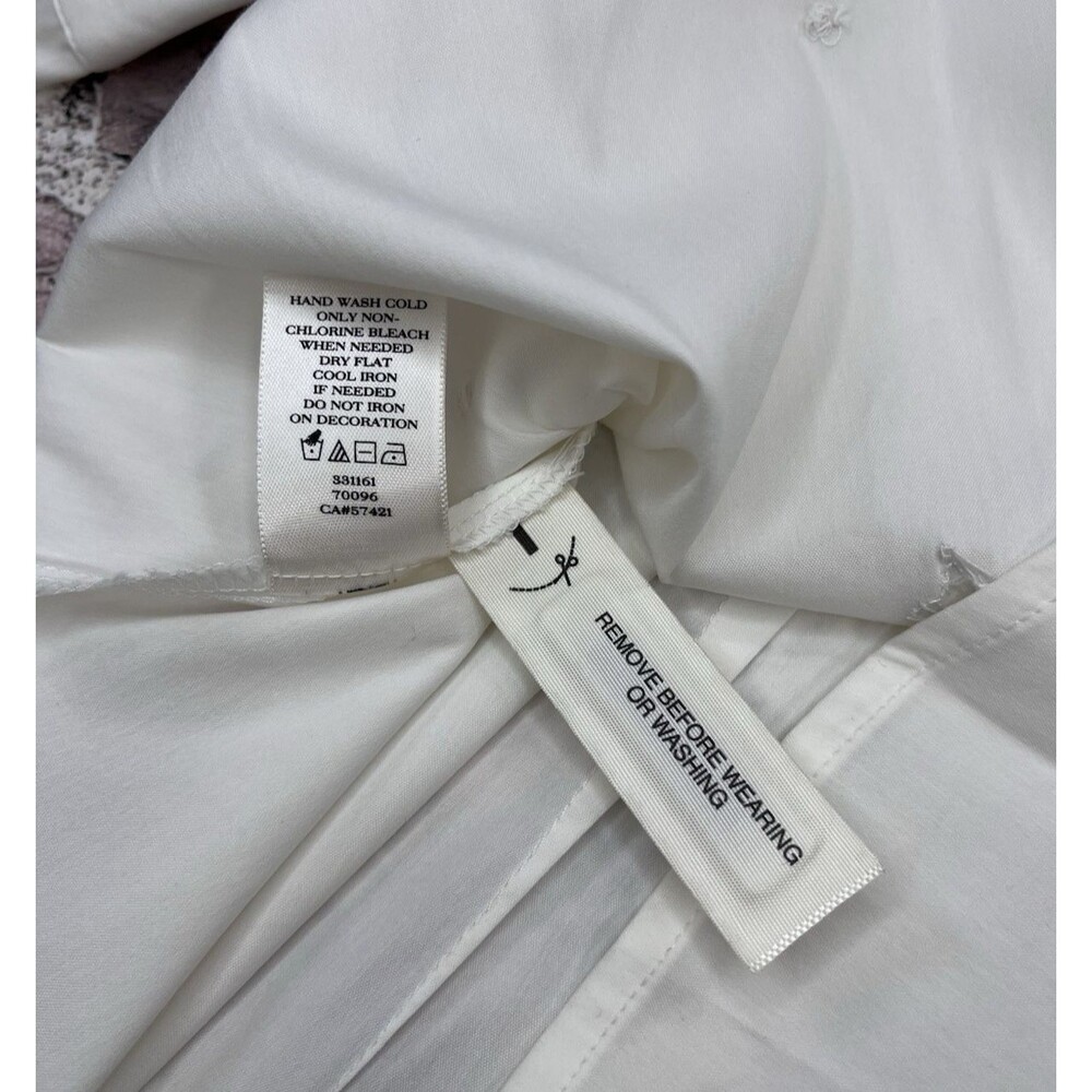 Ann Taylor Blouse 6 White Long Sleeve Gem Jeweled Neck Career Wear Professional - Picture 9 of 9